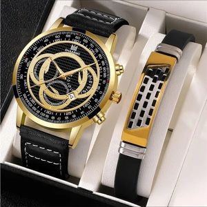 Men Fashion Quartz Watch and Bracelet Set